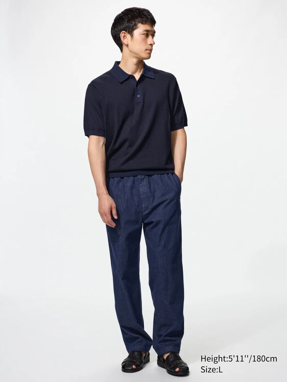 Брюки Uniqlo, хлопковые деним свободного кроя, темно-синий