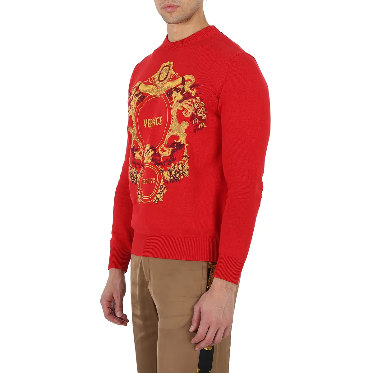 Свитер с интарсией и жаккардовым логотипом Red Intarsia Knit Jacqurd Sweater Versace, Red — фото 2