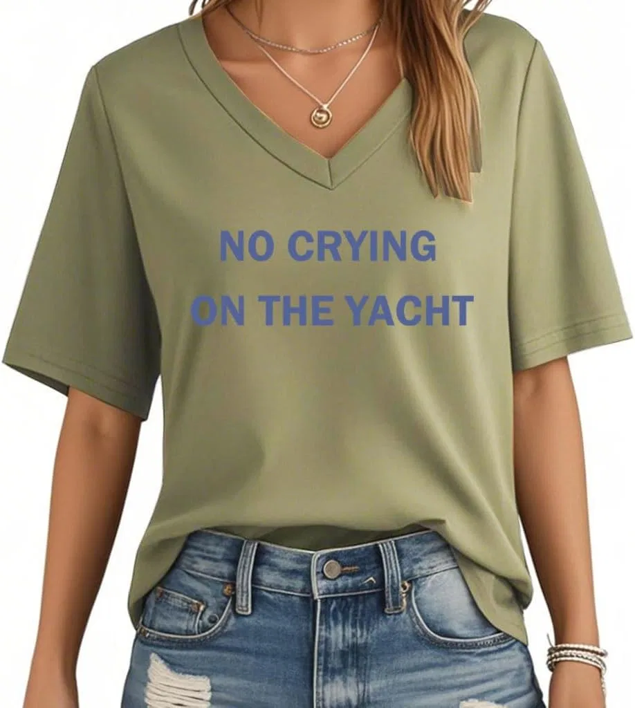 Женская футболка с принтом No Crying On The Yacht, Green