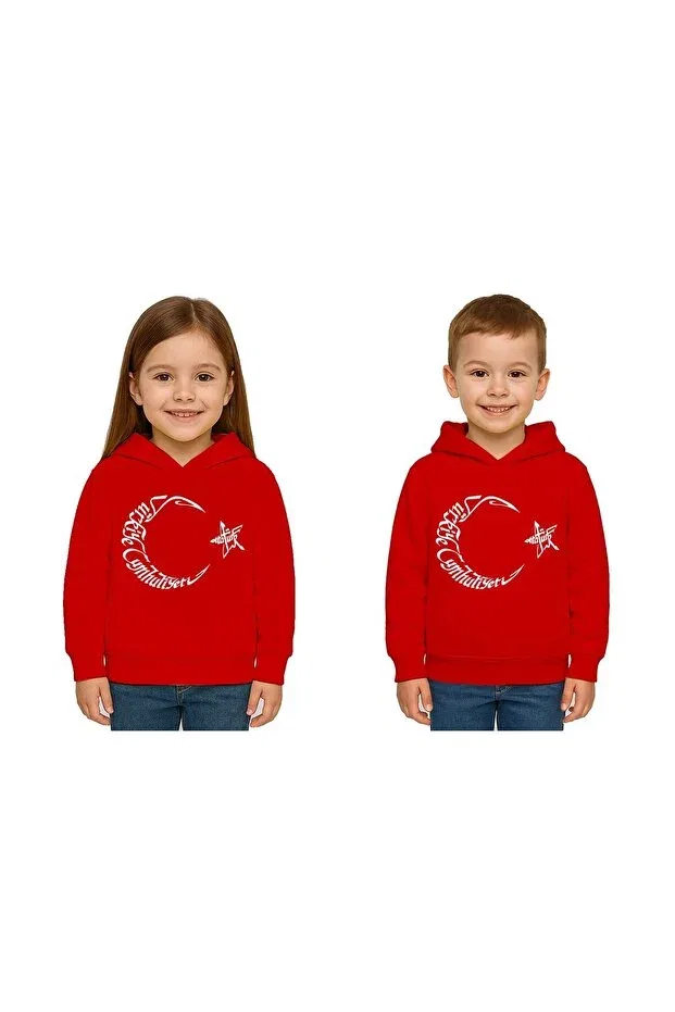 Детское худи для девочек с принтом Unisex moon and star may 19 october 29 april 23 november 10 ataturk children's hooded sweatshirt Sedirli, Red