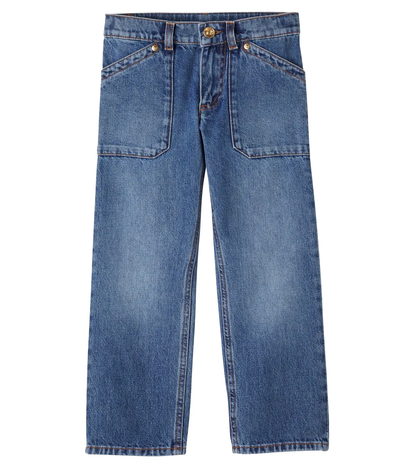 Прямые джинсы с накладными карманами Versace Kids, синий