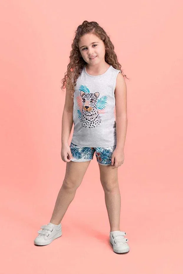 Детские шорты для девочек с принтом Tiger Safari Light Gray Roly Poly, Light Gray