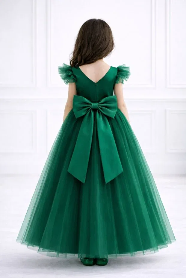 Детское платье для девочек с принтом Party Madyabutik, Emerald Green — фото 2