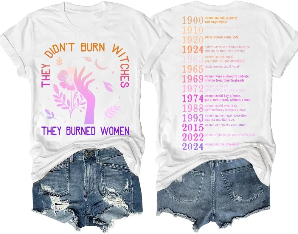 Футболка с историческим принтом They Didn't Burn Witches They Burned Women, White