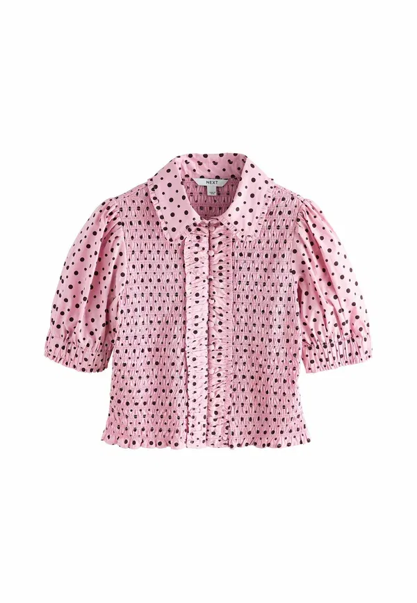 Блуза с воротником Next, Pink Brown Polka Dot, розовый/коричневый