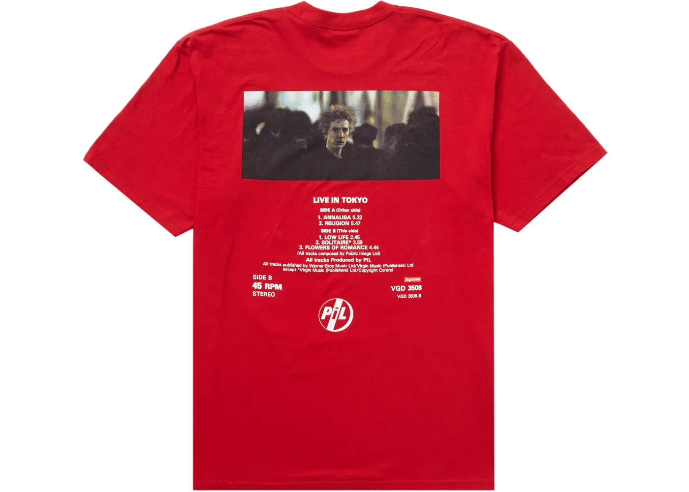Мужская футболка с принтом Supreme PiL Live In Tokyo Tee, Red — фото 2