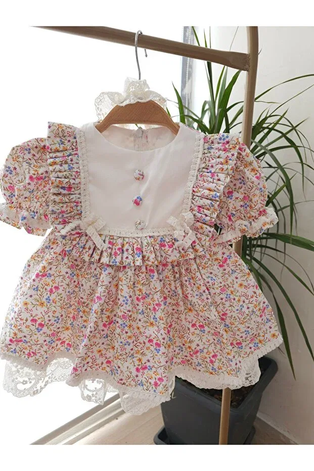 Детское платье с длинным рукавом Floral Vintage Dress Elwirababyboutiqe, Multicolor — фото 3