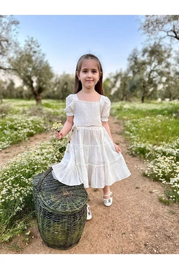 Детское платье для девочек с квадратным вырезом Sg Exclusive, White — фото 3