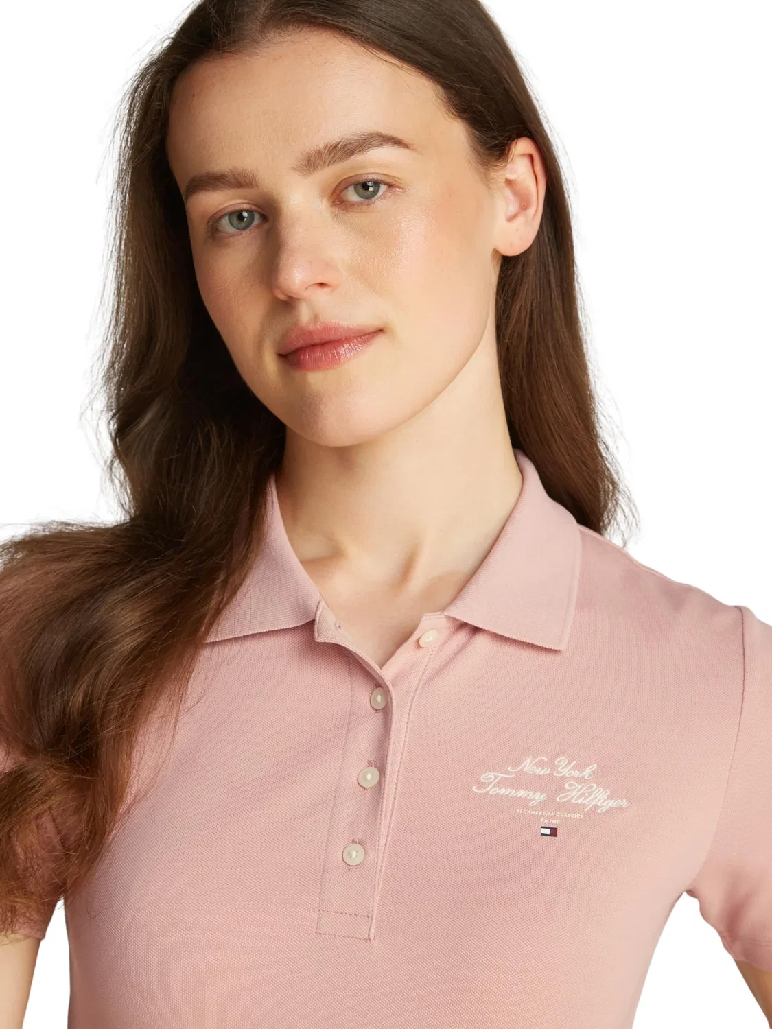 Женское поло с принтом Slim Script Graphic Polo Tommy Hilfiger, Pink (Foggy Pink) — фото 3