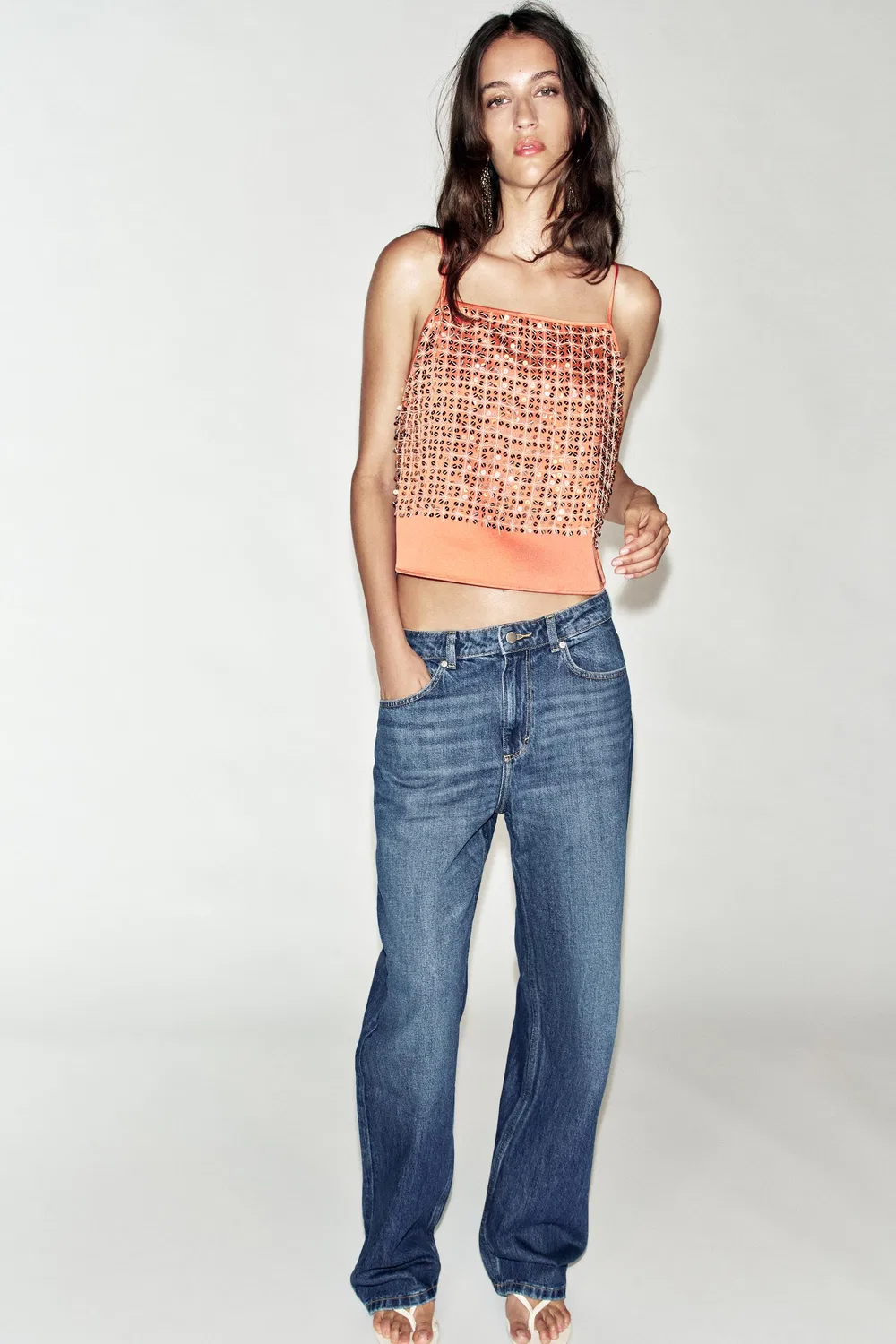 Укороченный топ с пайетками ZARA, Orange