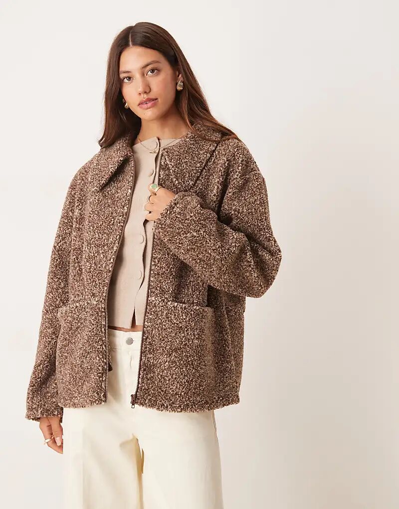 

Флисовая кофта ASOS DESIGN с воротником-стойкой, на молнии, двухцветная, нейтральная