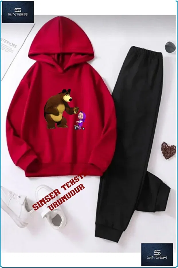 Детский комплект свитшота и брюк с принтом "table with boy bear" Ss Sinser, Red/Black