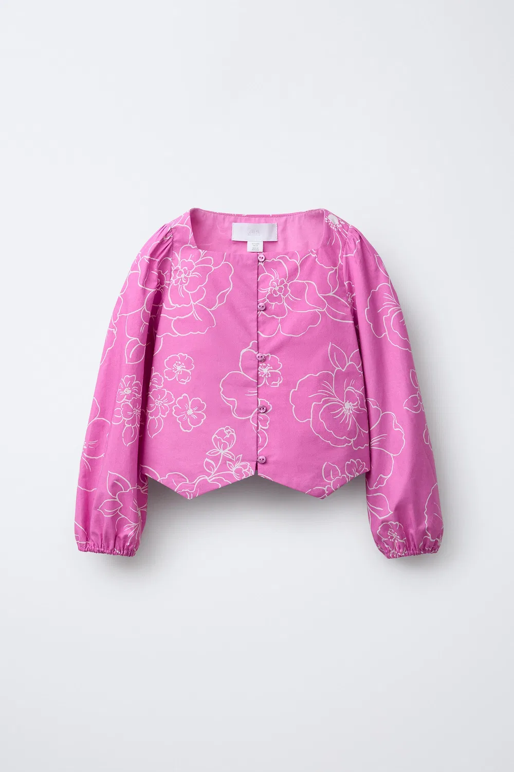 Корсетная рубашка с вышитым цветочным узором ZARA, Pink/White