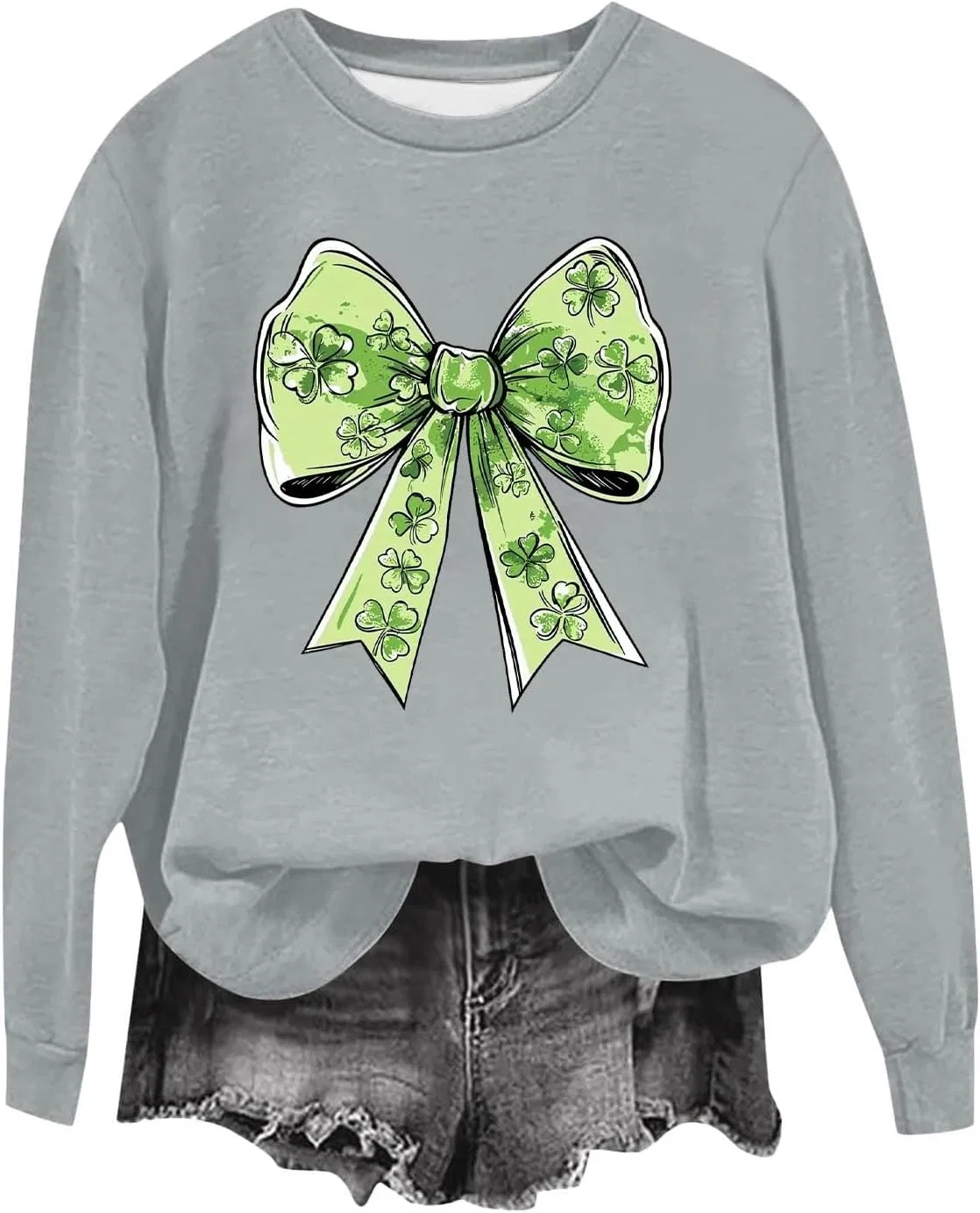 Женский свитшот с принтом Lucky Clover Print, серый