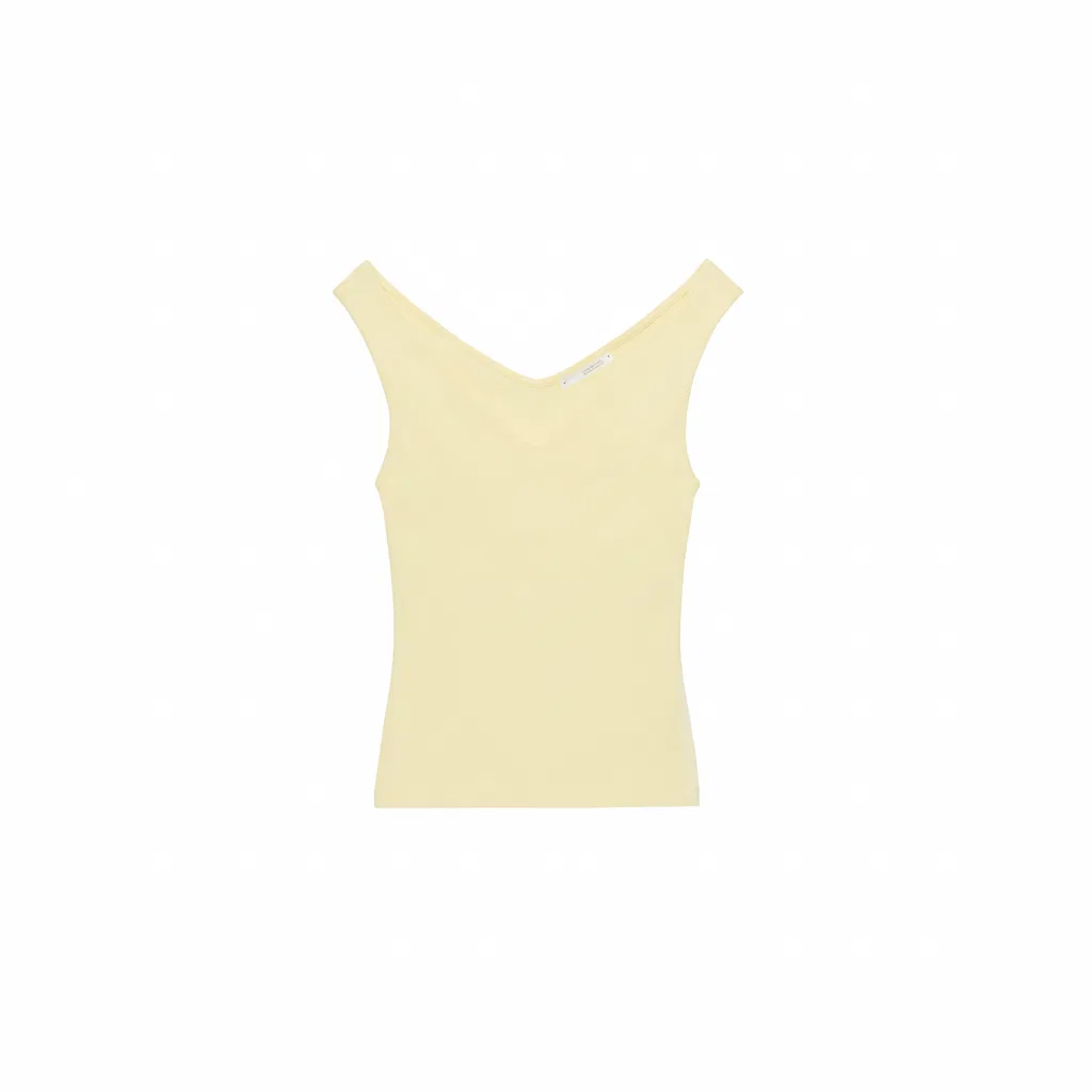 Женский топ с V-образным вырезом без рукавов Light Yellow ZARA, Light Yellow