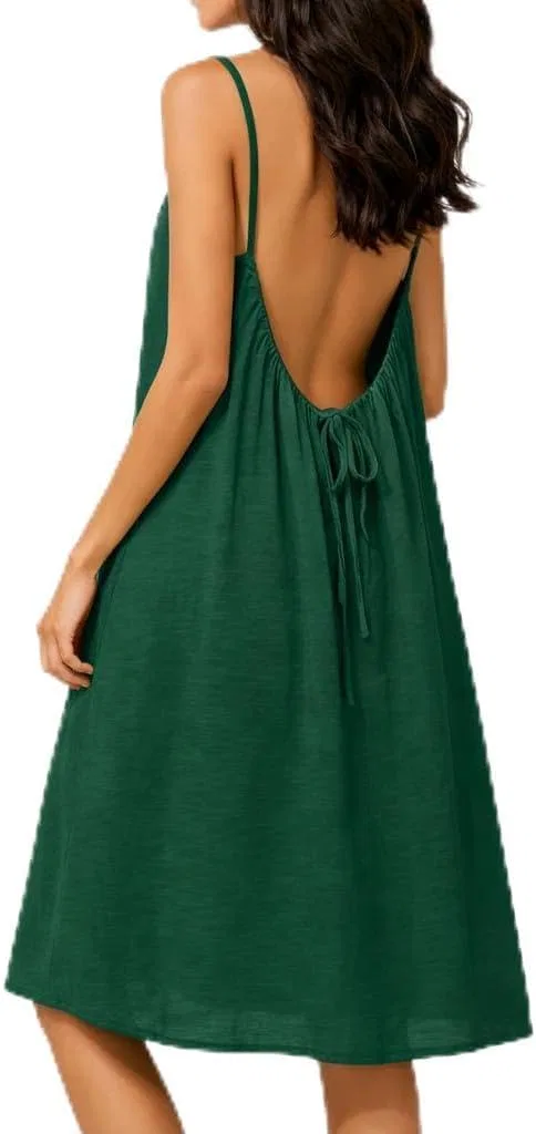 Женское летнее платье без спины с завязками Casual, Dark Green