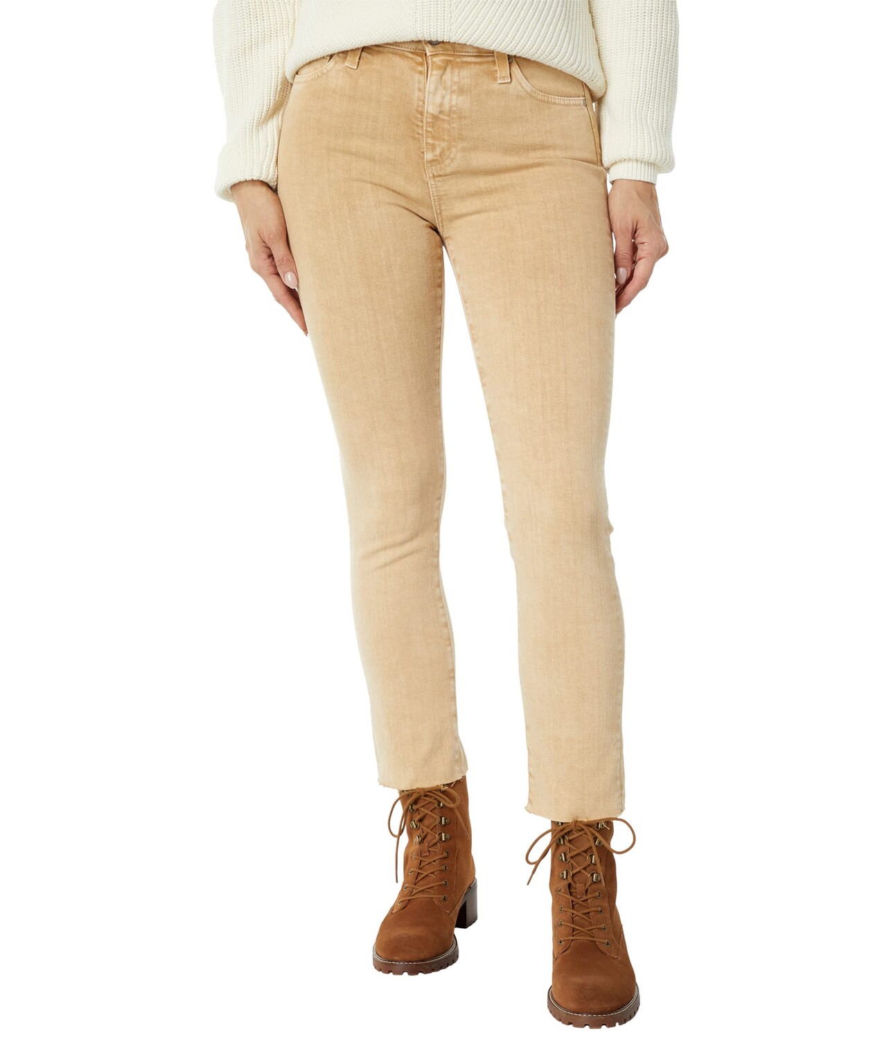 

Джинсы AG Adriano Goldschmied, Mari High-Rise Slim Straight Crop in Moonwash Natural Almond