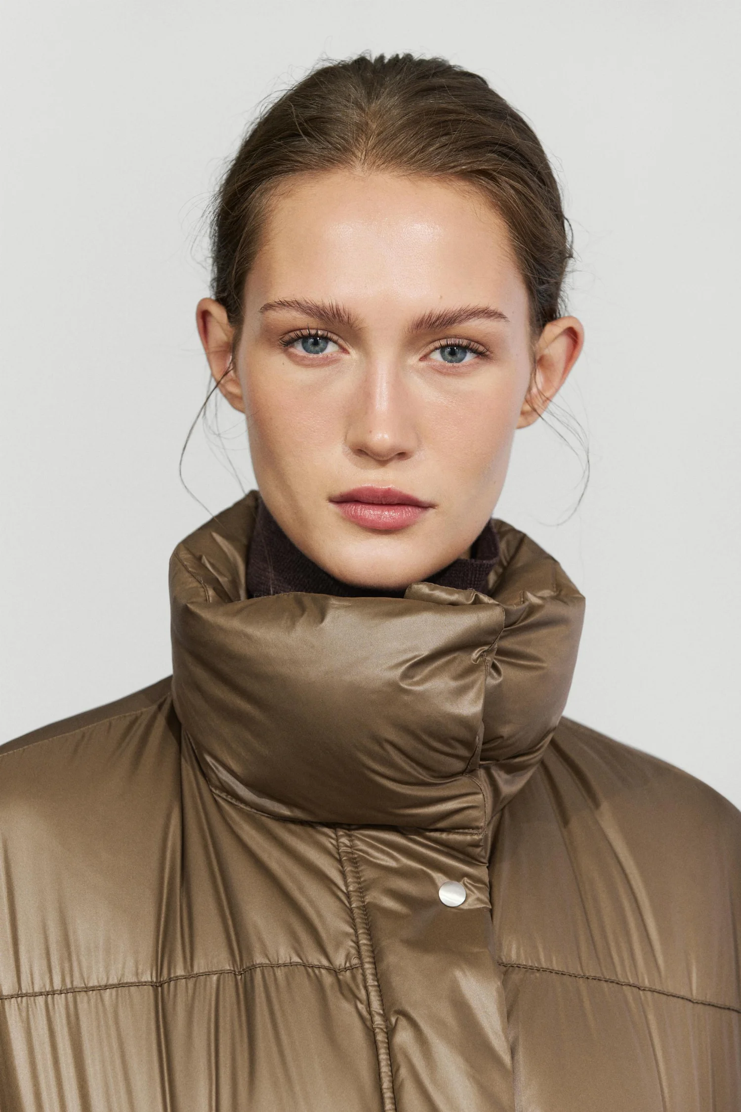 Пуховик Massimo Dutti With Plaid Interior Detail, светло-коричневый — фото 3