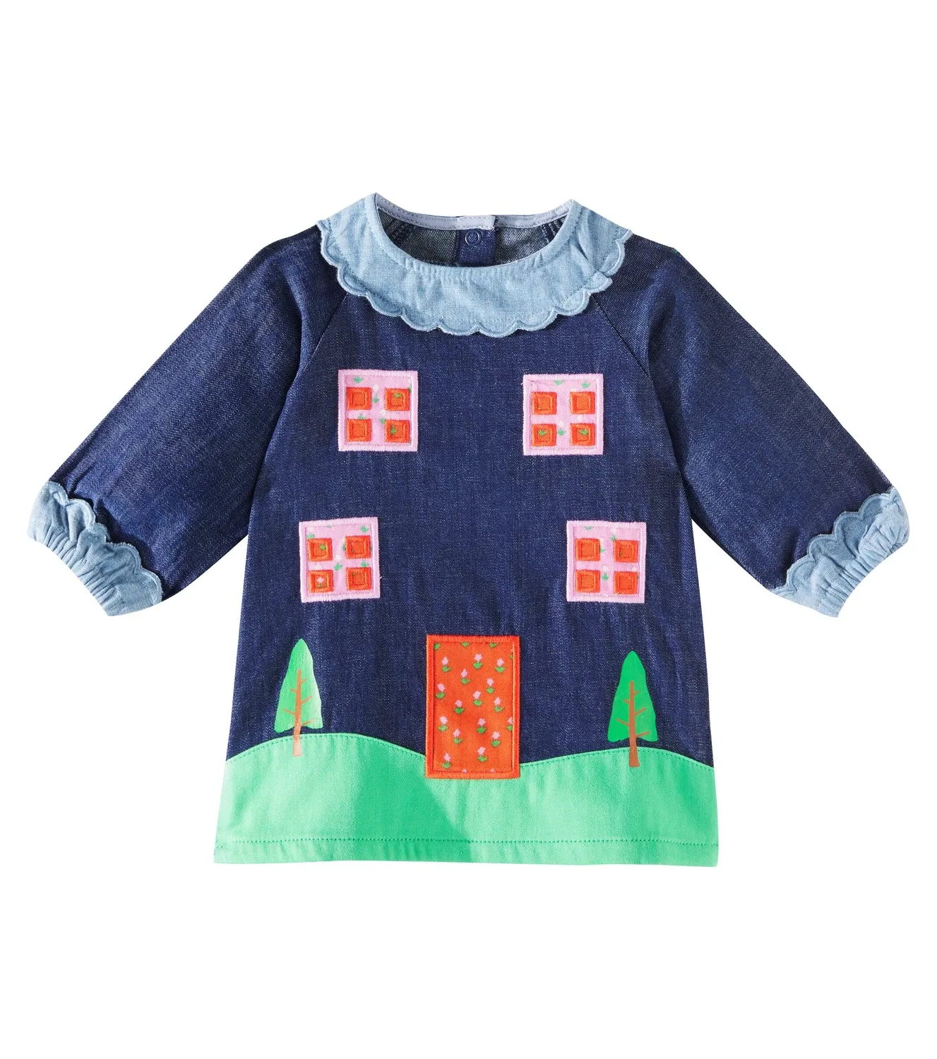 Джинсовое платье с аппликацией из нашивок Stella McCartney Kids, синий