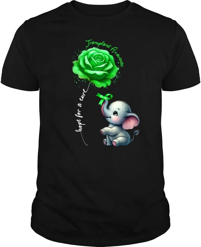 Мужская футболка с принтом Transplant Awareness Survivor Warrior Hope for a Cure Elephant Rose, чёрный