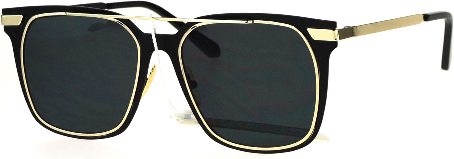 

Женские солнцезащитные очки с квадратной металлической оправой, плоской верхней планкой, зеркальными линзами и защитой от УФ-излучения UV 400 JuicyOrange, Black Gold (Black)