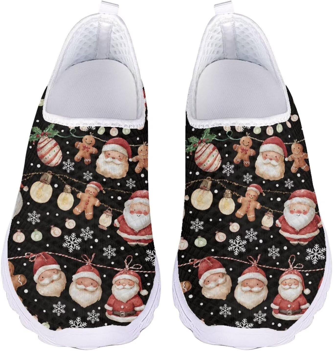 

Кеды Belidome Slip On Clipper для женщин и мужчин, повседневная комфортная обувь для ходьбы и бега, B Lights Santa Claus