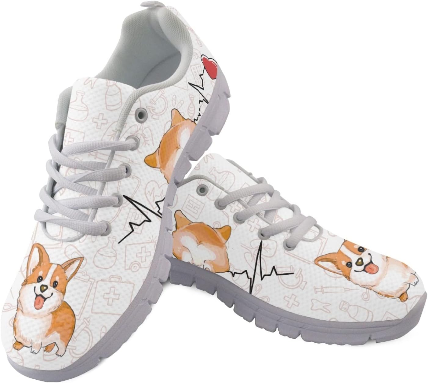 

HUGS IDEA Кроссовки для бега с британским флагом для мужчин Легкие прогулочные обувь, Funny Corgi