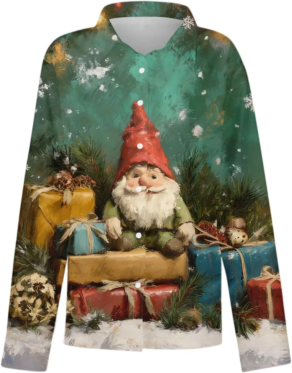 Женская блуза с рождественским принтом, Oversized, 3-Dark Green — фото 4