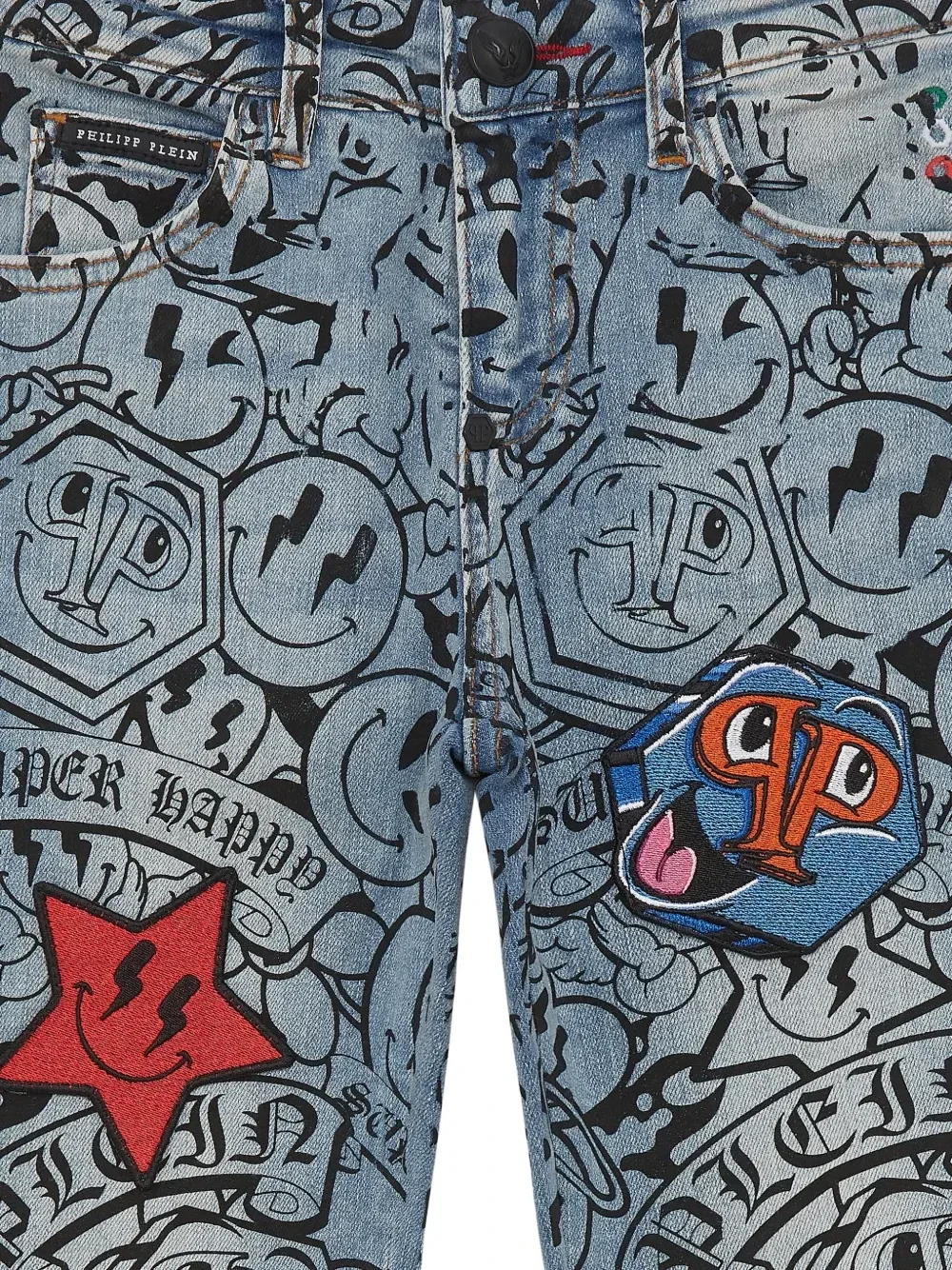 Джинсы с аппликацией-смайликом Philipp Plein Junior, синий — фото 3