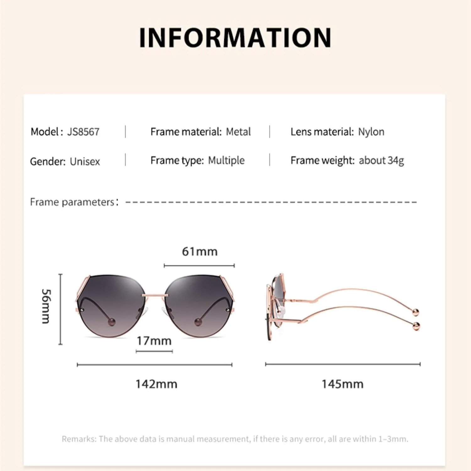 

Женские солнцезащитные очки с нейлоновыми линзами, защитой от УФ-излучения UV400, металлической оправой, для кемпинга и вечеринок TVTBBVV, Rose Gray Pink