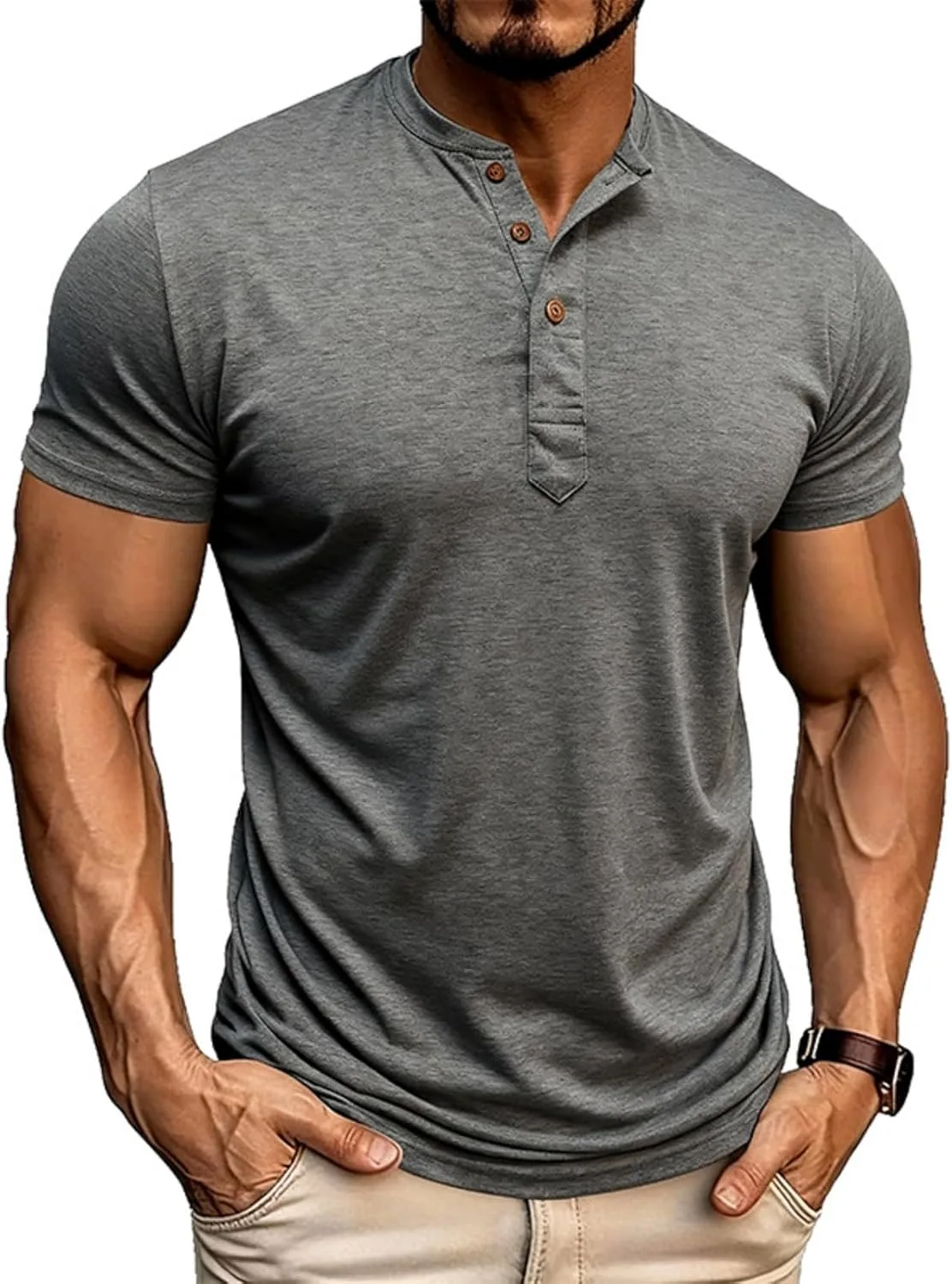

Футболка henley для мужчин, хлопковая, casual