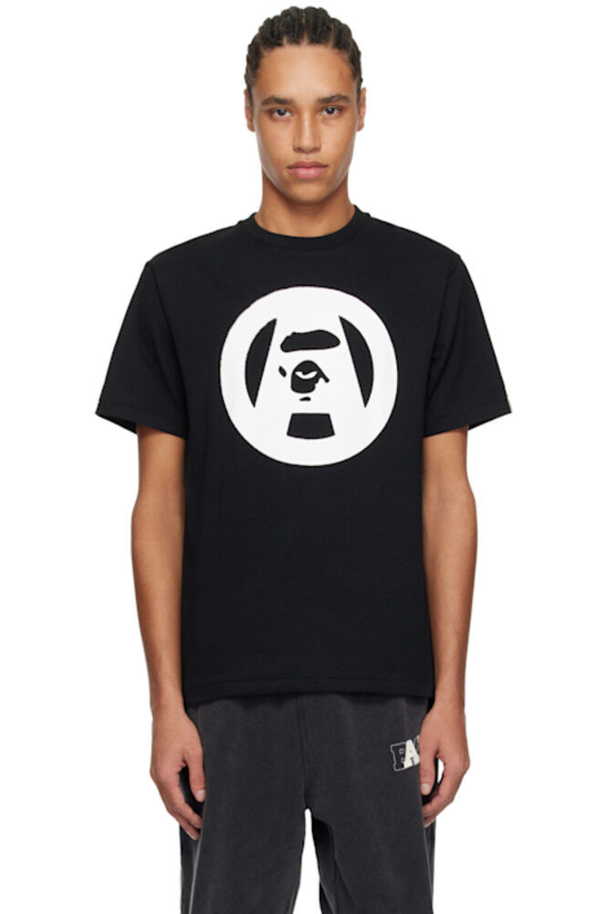 

Черная футболка с трафаретным рисунком в виде круга обезьяны BAPE