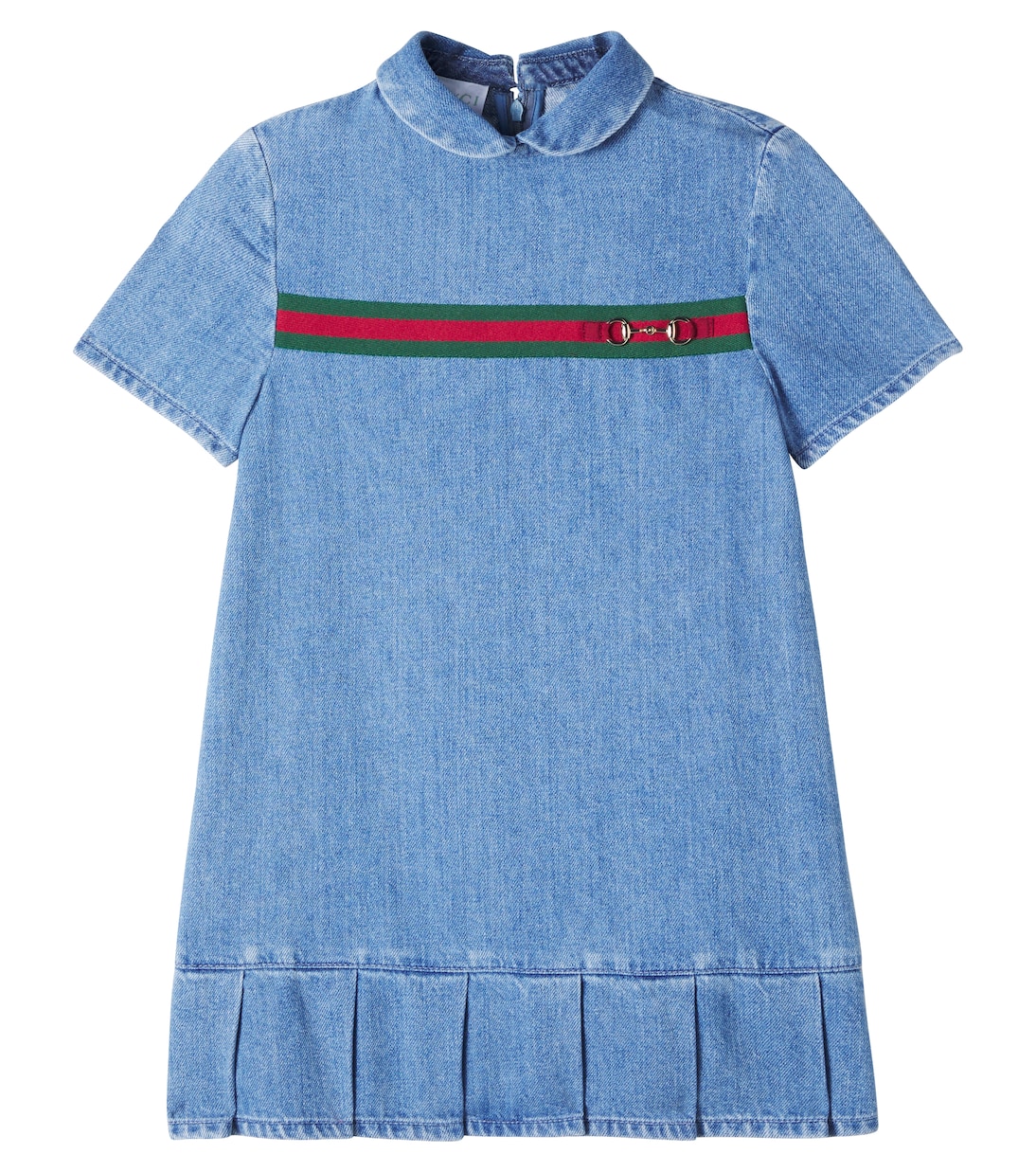 

Платье деним с полосками и пряжкой Horsebit Gucci Kids, Light Blue/Mix