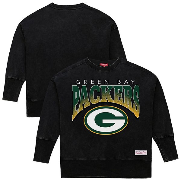 

Женский черный свитшот с принтом green bay packers и эффектом минеральной стирки Mitchell & Ness
