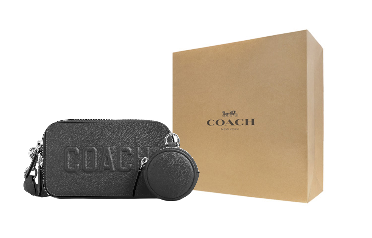 

Charter Polished Pebble Leather Crossbody Bag, Shoulder Bag Small Men's Charcoal COACH, gift box set (basic set+желтый box)