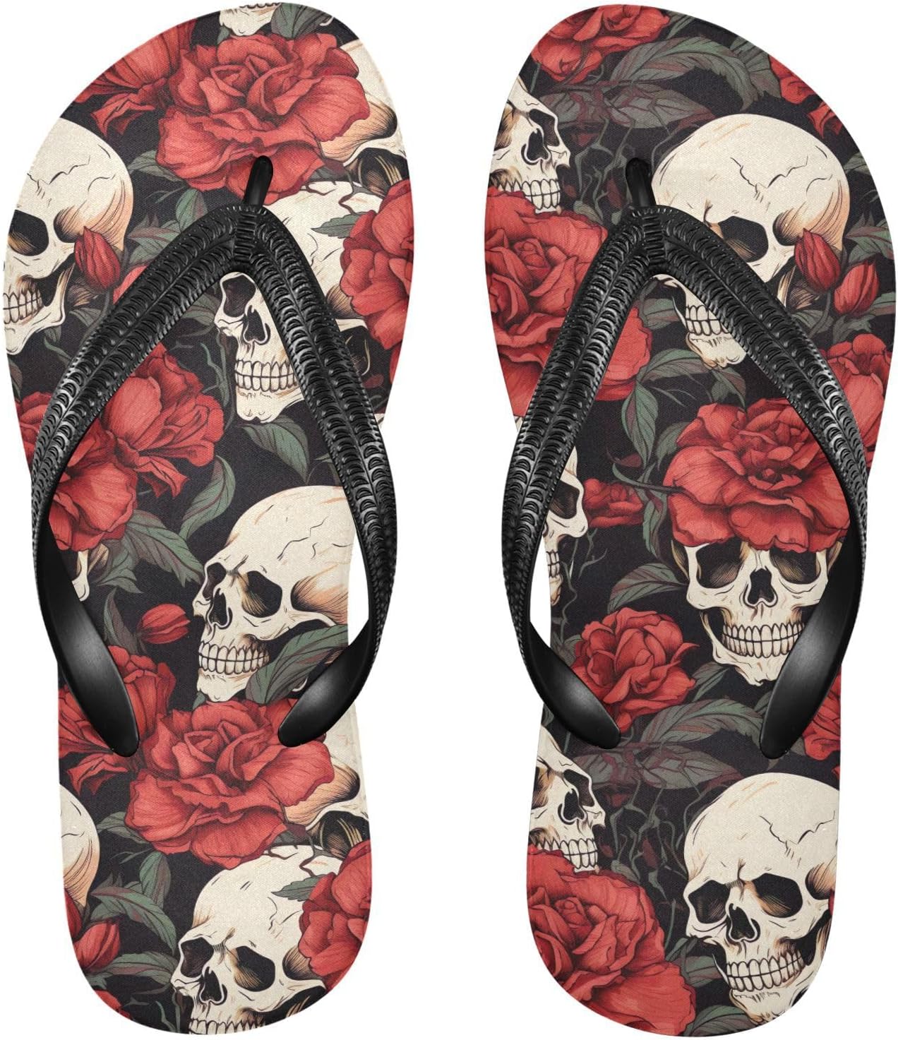 

Сланцы SPRIPORT с акварельным черепом и красными розами, узкие, для женщин и мужчин, удобные повседневные шлепанцы с амортизирующей стелькой и нескользящей резиновой подошвой, для ванной, душа, лета и прогулок по пляжу