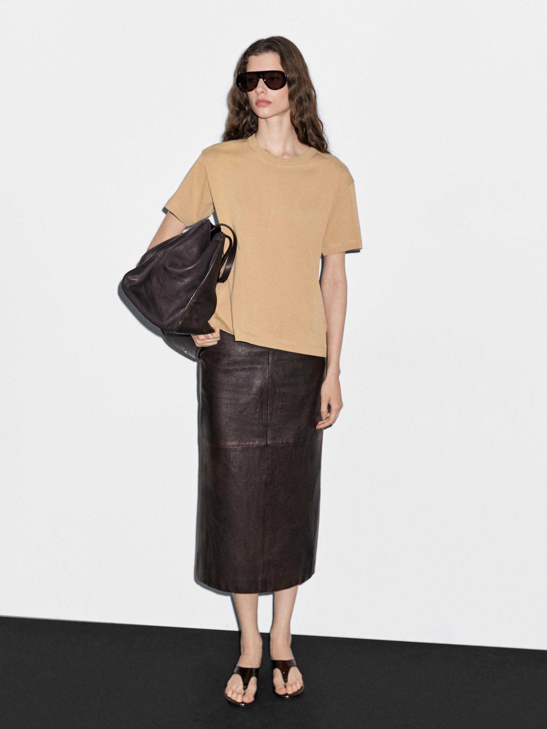 

Футболка с коротким рукавом из 100% хлопка Massimo Dutti, коричневый