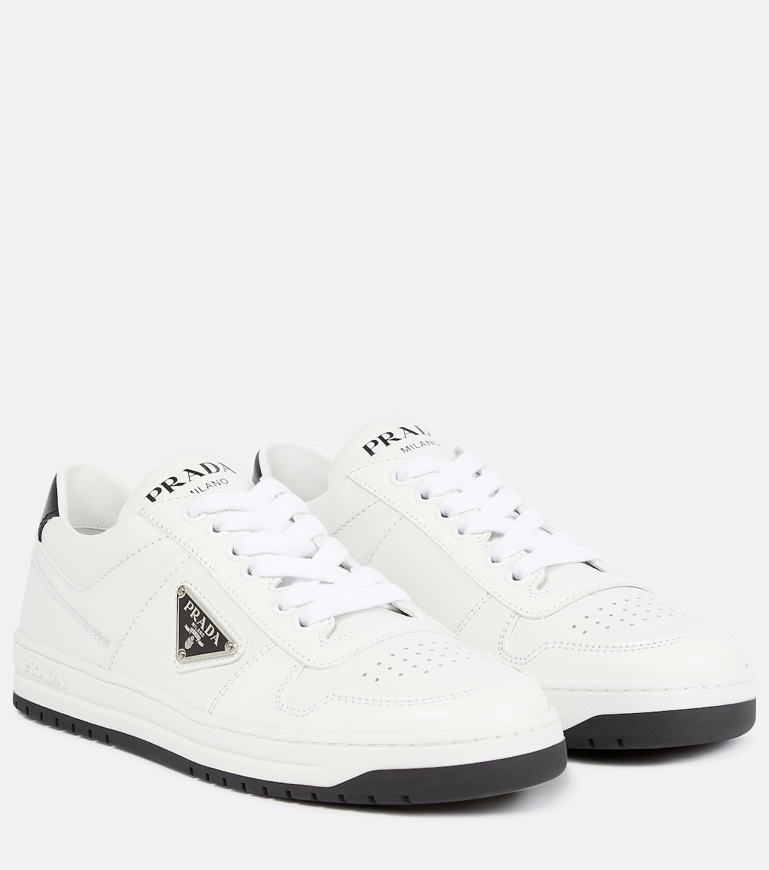 Кожаные кроссовки Logo Prada, Bianco+Nero