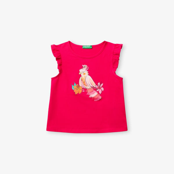 

Футболка Benetton с рюшами, фуксия