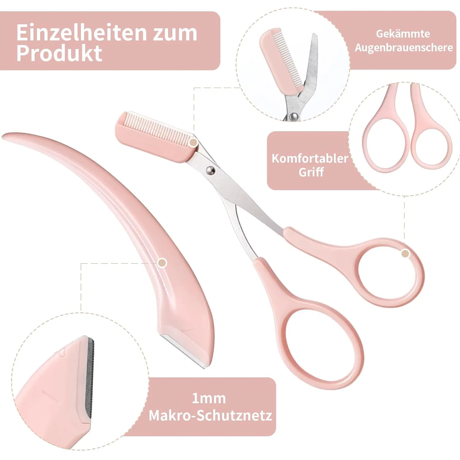 Набор ножниц для бровей MSQ с расческой ‎Msq, 2-Lightpink — фото 3