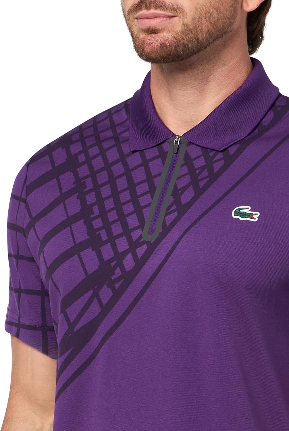 Lacoste мужская спортивная футболка-поло Ultra-Dry Printed Slim Fit Tennis, Cossak Purple — фото 3