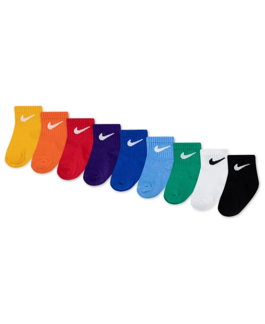 Подарочный набор носков для девочек и мальчиков (9 штук) Nike, желтый/красный/синий/мультиколор — фото 2