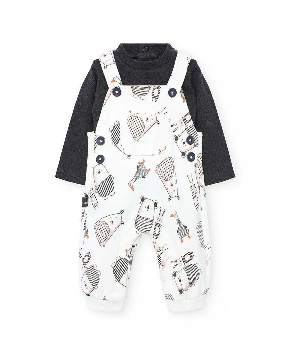 

Детский комплект из футболки и комбинезона с принтом Boboli, серый/белый