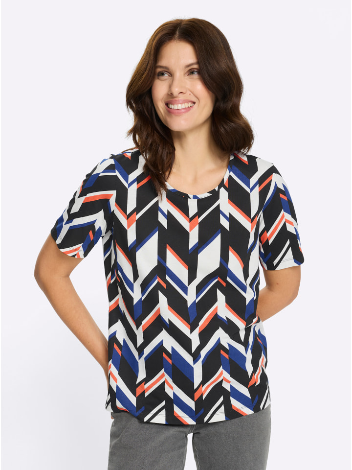 

Рубашка с короткими рукавами в цвете экрю и королевского синего цвета Sieh an!