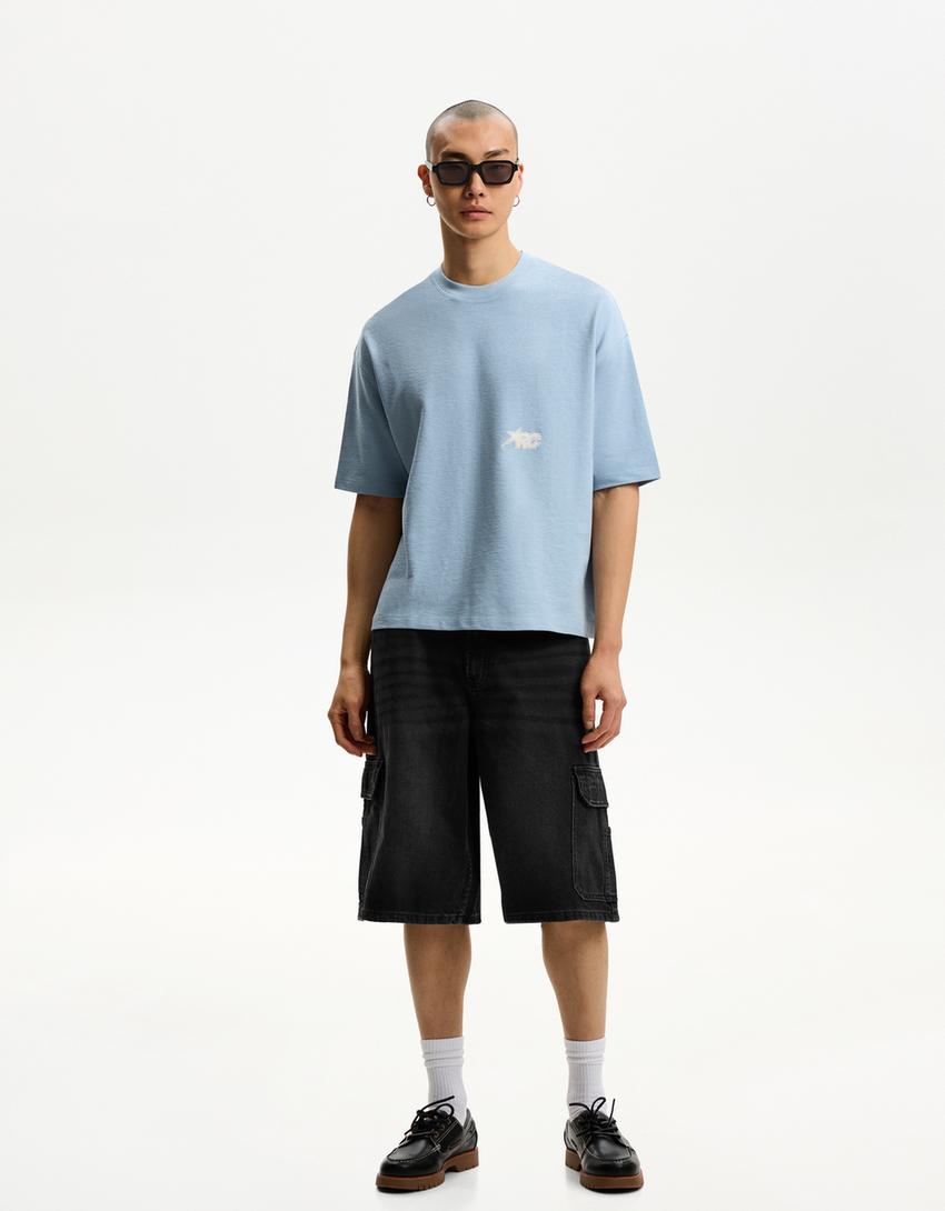 

Мешковатые шорты-бермуды карго Bershka, черный