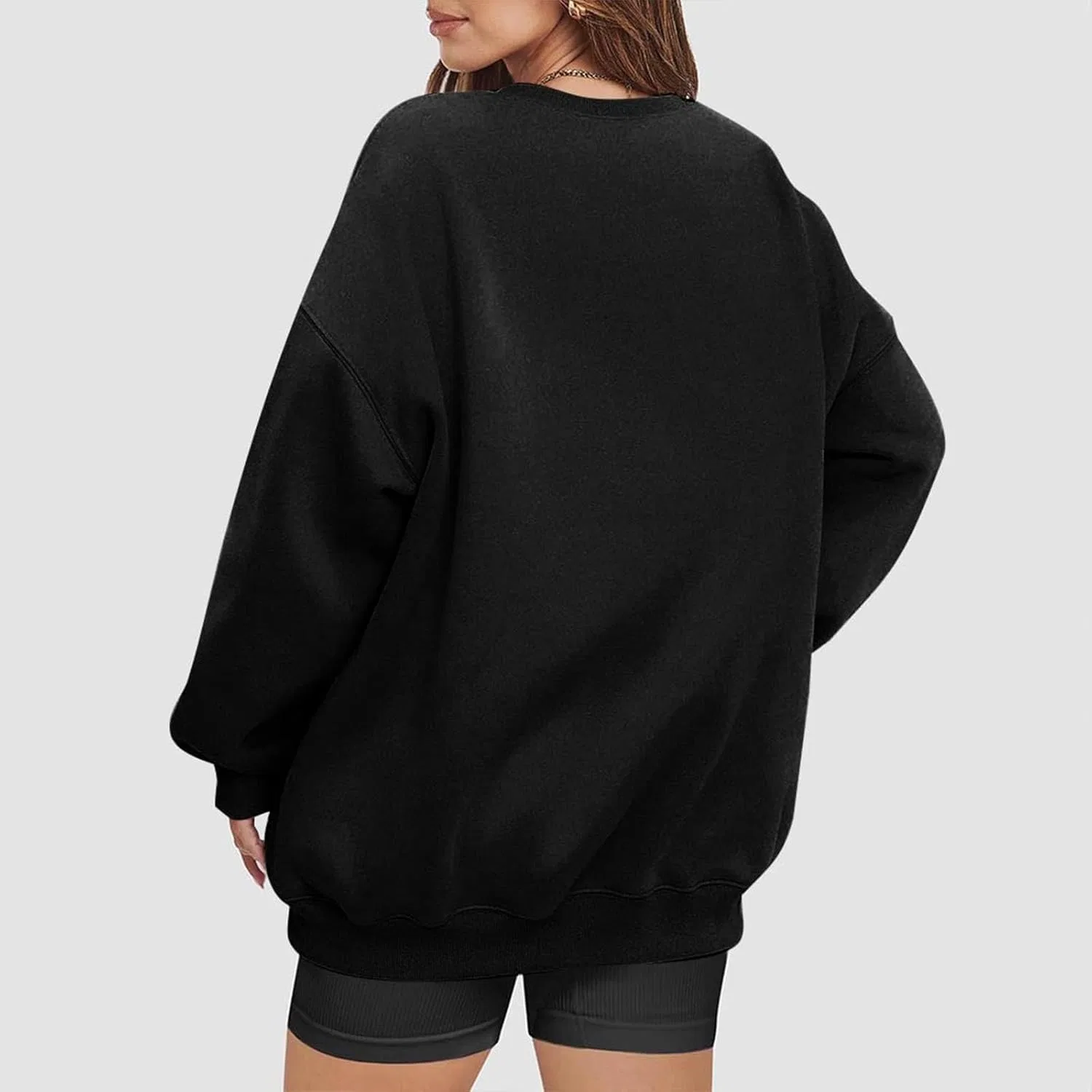 Kenvina Женская толстовка с длинным рукавом, повседневная зимняя свободная футболка с круглым вырезом, модная одежда осени 2026 года, 2-черный — фото 2