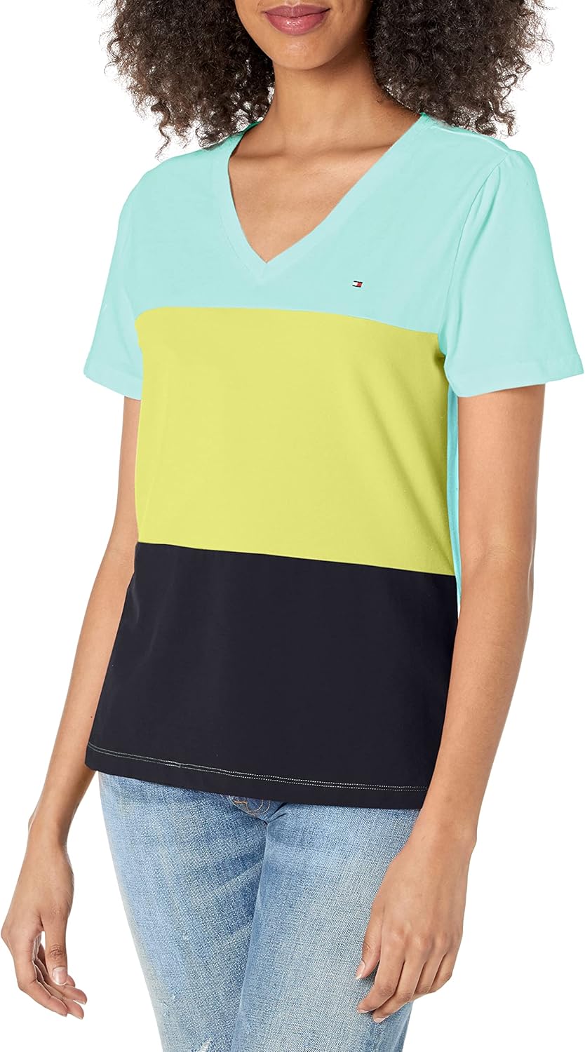 

Женская футболка Tommy Hilfiger с коротким рукавом и V-образным вырезом, Deep Maize Multi