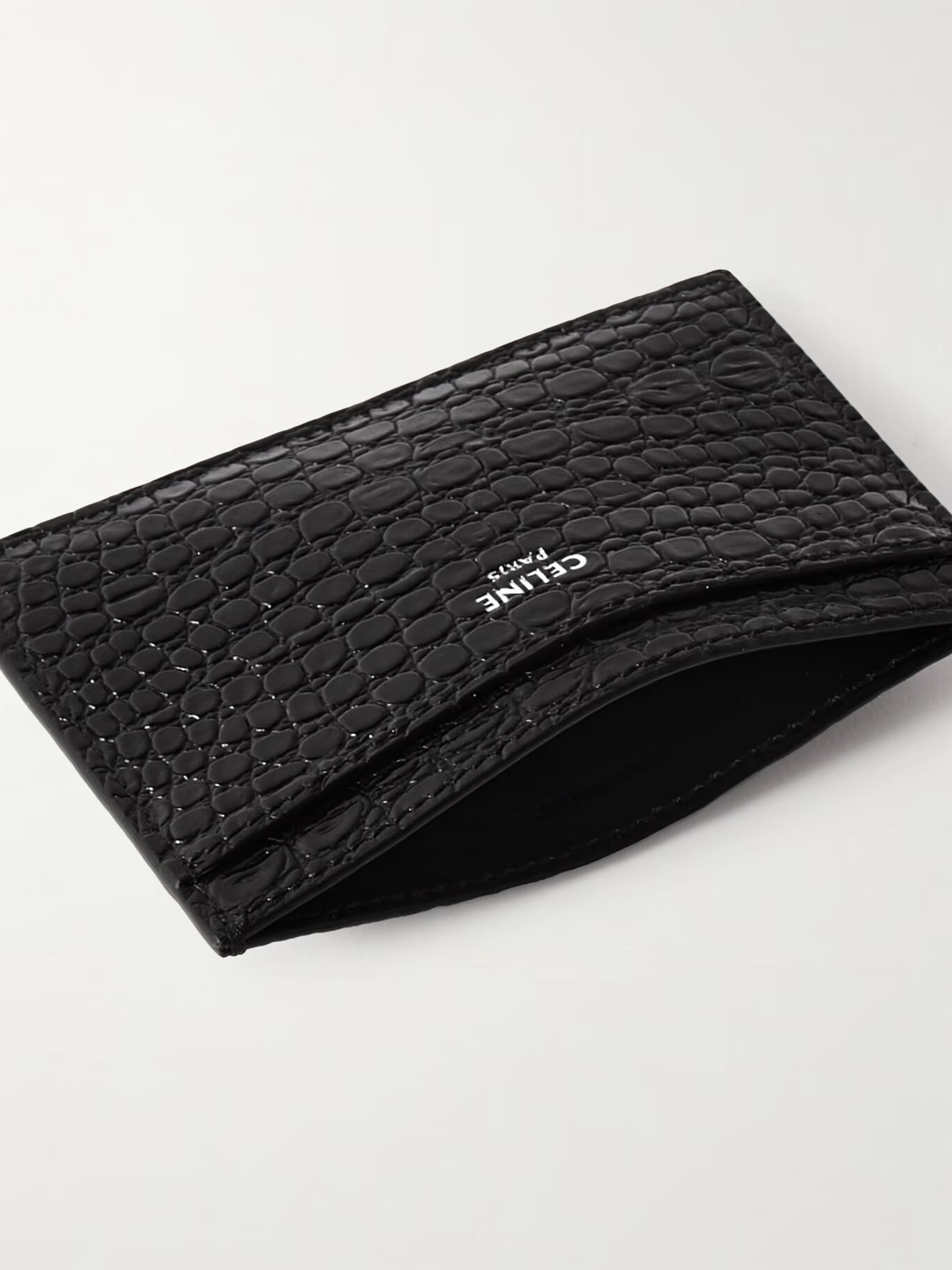 

Визитница из кожи с логотипом и эффектом крокодиловой кожи CELINE HOMME, черный