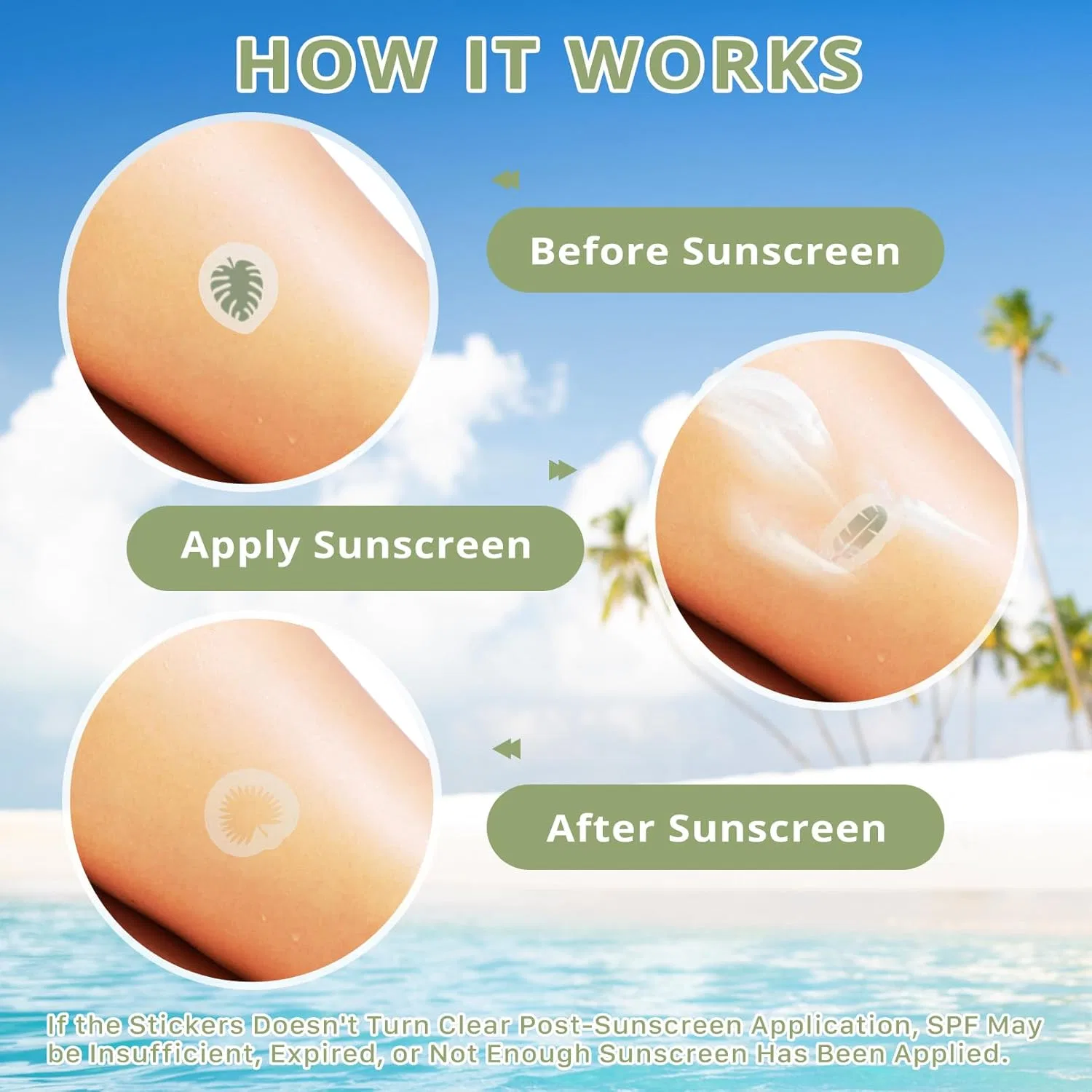 UV-стикеры для определения уровня SPF с листьями, 80 шт, зеленый Sodknow — фото 3