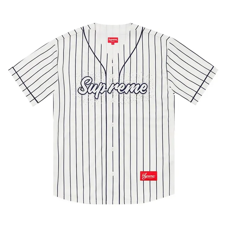 Бейсбольная майка Supreme с стразами в полоску, белый